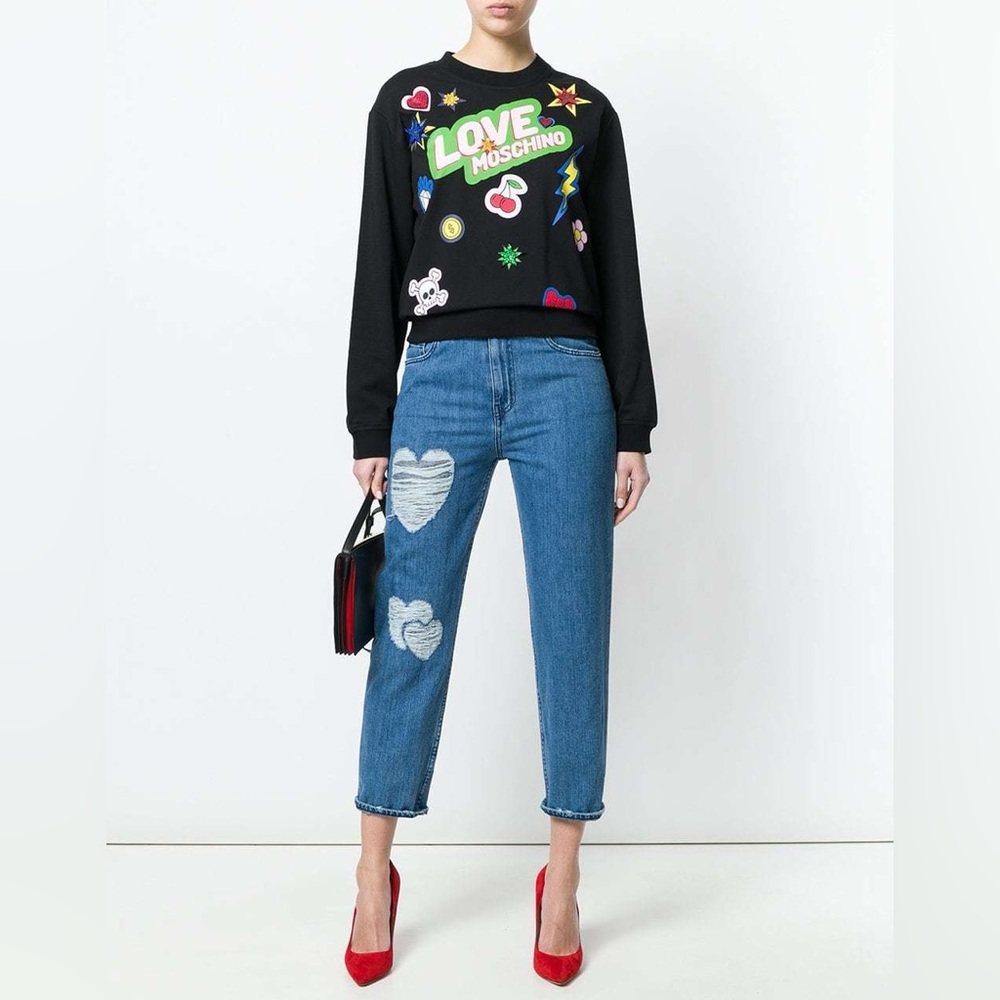Love Moschino Heart Patch Straight Leg Jeans
